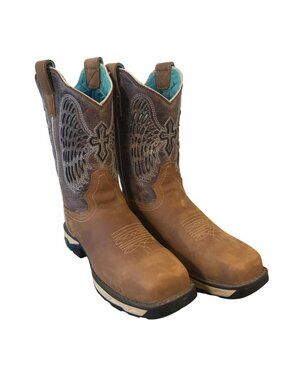 Corral Cross Wings Womens Brown Leather Safety Toe Cowboy Work Boots Size 7